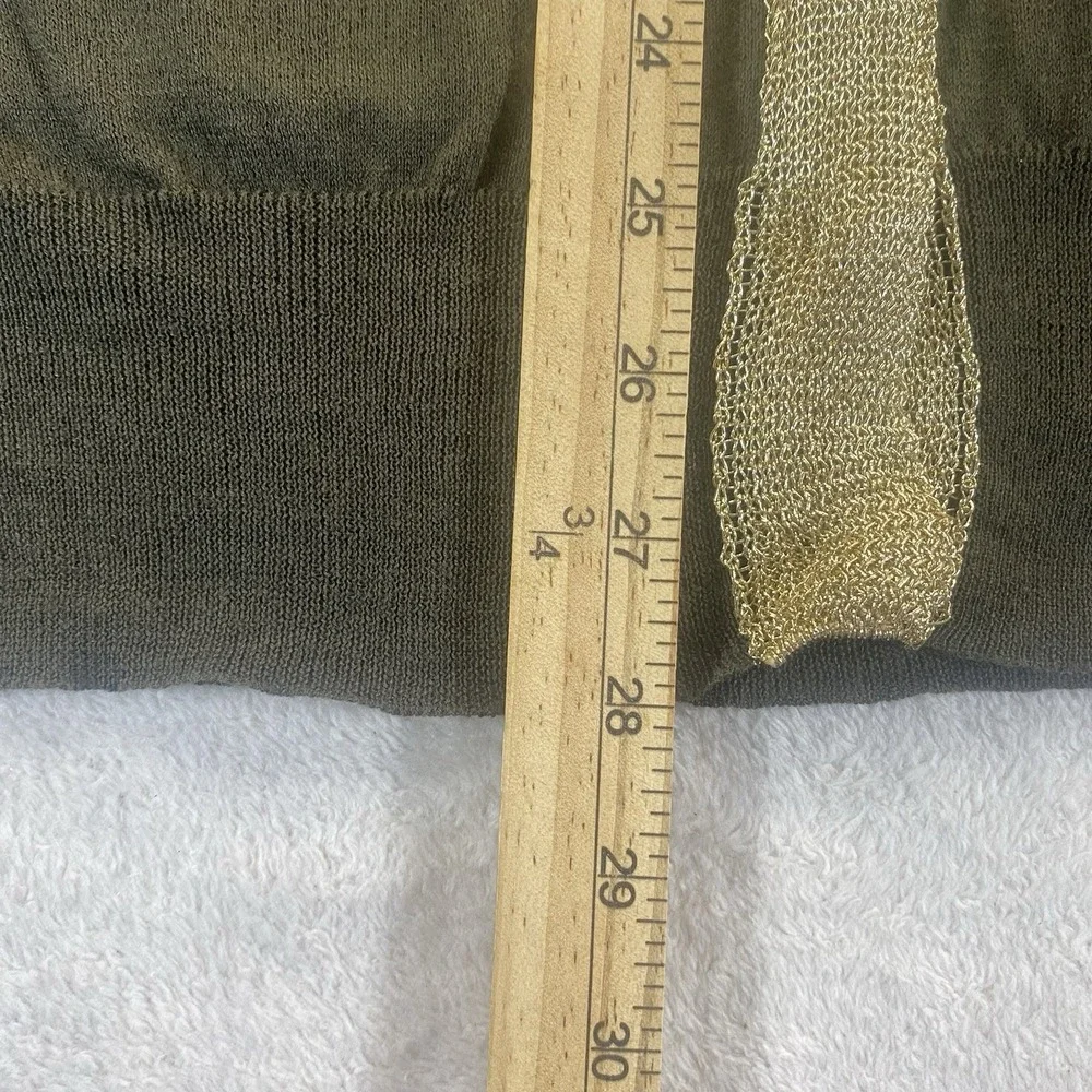 J. Crew Cardigan‎ Sweater Women's M Olive Metallic Gold Trim Cotton Wool